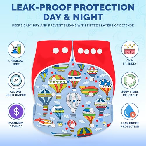 Image of Ambaby Leakage-Proof Cloth Diaper for Babies (0-3 Years) | Reusable & Washable Adjustable Baby Diapers with 2 Cloth Diapers & 2 High Absorbent Inserts | Soft Cotton Nappy for Boys & Girls | Fits 5-17 kg