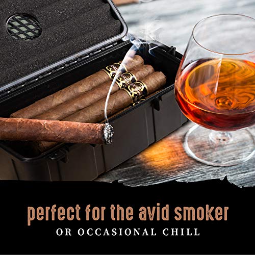 Mantello Portable Travel Cigar Humidor Case - Gift Set for Men - Fits 10 Cigars with 2 Ring Cigar Cutter, 1 V-Cut Cutter and 1 Cigar Punch - Portable, Airtight Seal, Crush-Proof - 8.80\"x 5.18\" Black