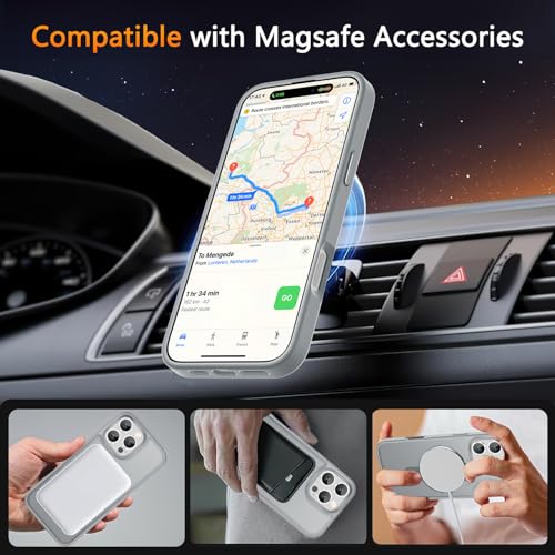 Image of LATVIN for iPhone 16 Pro Case, Magnetic Phone Cover, Compatible with MagSafe, Military Grade Protection, Translucent Matte Frosted Back, Gray
