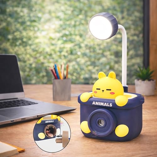 Image of WISHKEY 3 in 1 Night Lamp USB Chargeable Light for Bedroom, Night Lamp for Kids with Pencil Sharpener & Pen Holder Stand Girls & Boys, Plastic Design for Child's Room Blue