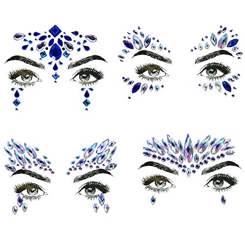 4 Sets Mermaid Face Gems Rhinestone Tattoo Festival Jewels Eyes Face Body Temporary Tattoos Glitter Temporary Tattoo Bindi Crystals Rainbow Tears Stickers