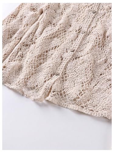 GORGLITTER Women's Hollow Out Crochet Cardigans Button Up Lightweight Long Sleeve Scoop Neck Fall Trendy Knitwear4