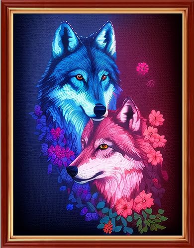 Image of Dimensean Stamped Cross Stitch Kits Full Range of Embroidery Patterns Starter Kits for Beginners Adult DIY Cross Stitches Needlepoint Kits 11CT-Couple Wolf 15.7x19.7 inch