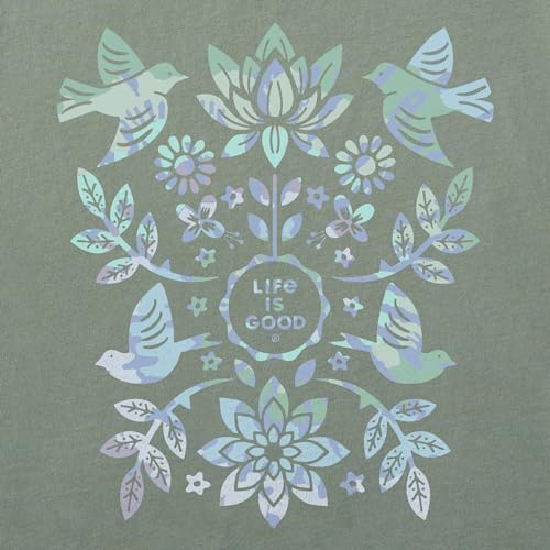 Life is Good Women's Crusher Tee Shirt, Short Sleeve Cotton Graphic T-Shirts, Folk Art Garden Tie Dye2