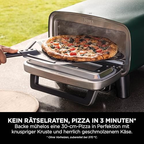 Ninja Artisan Outdoor-Pizzaofen und Heißluftfritteuse, 4 Funktionen, Servierbrett, Pizza-Wiegemesser, 30-cm-Pizzastein, Pizzaschale, Backblech und Heißluft-Fritteusen-Korb, Grün MO201AMZEU