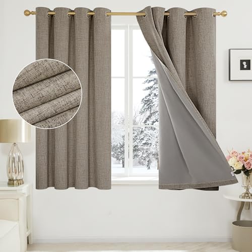 Deconovo Faux Linen Full Blackout Curtains with Coating Back Layer