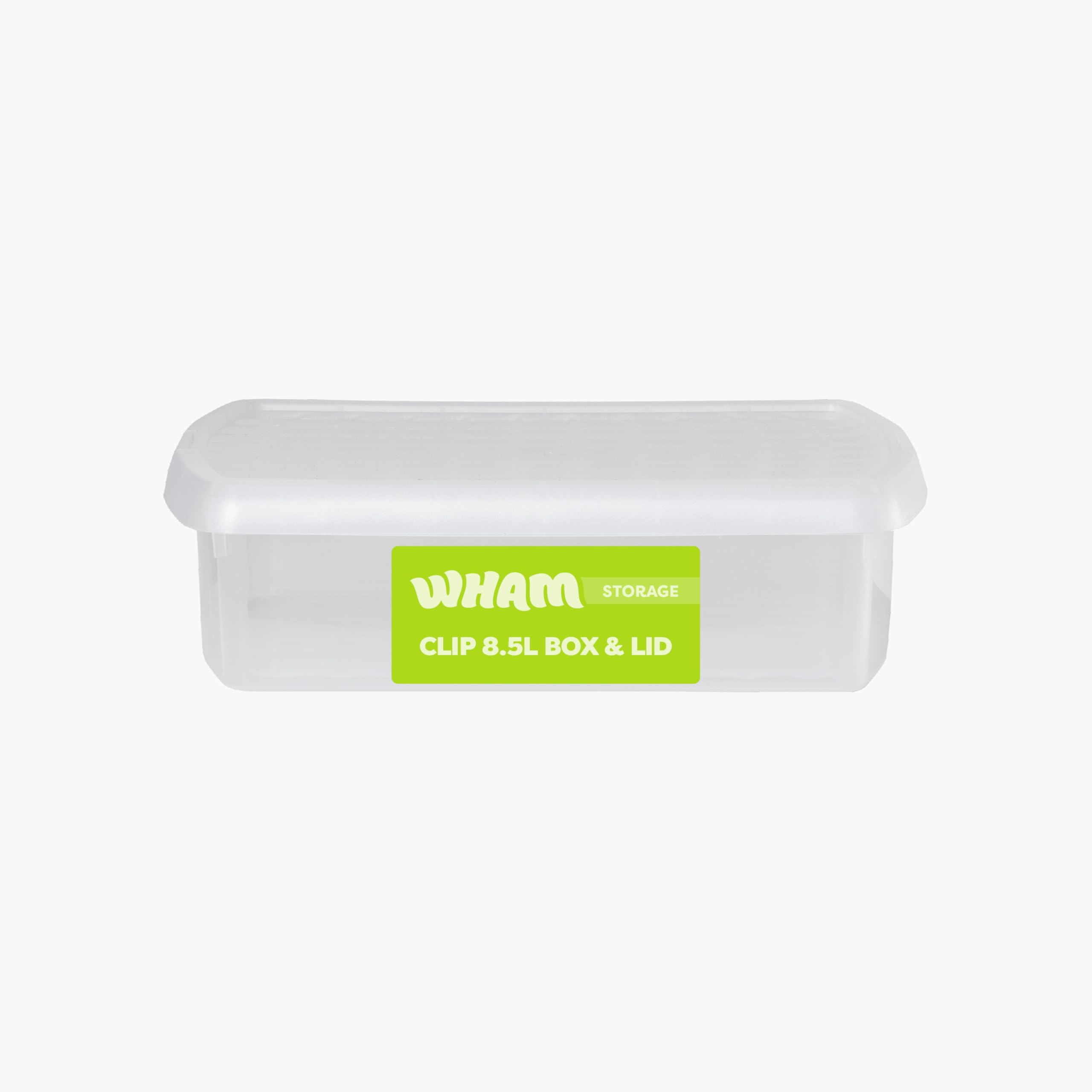 Wham Clip 8.5L Rectangular Stackable Plastic Storage Box with Lid | Ideal for Home, Office, Toys & More | Storage Container with Clip Lock | Made in UK - Clear/Clear