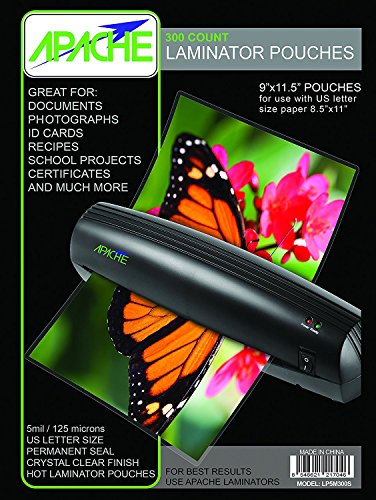 Apache Laminating Pouches, Letter Size, 300 Pack, 5 mil