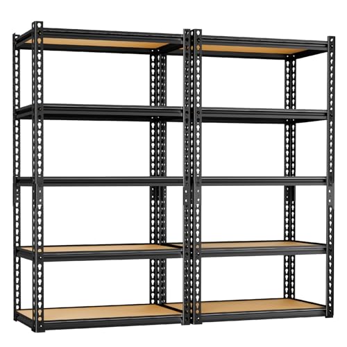 Image of LEVELEVE 5-Tier Storage Shelving Unit, Metal, for Garage, Kitchen, Laundry Room, Adjustable, 30 inch L x 12 inch W x 60 inch H, Rectangular, 2 Pack