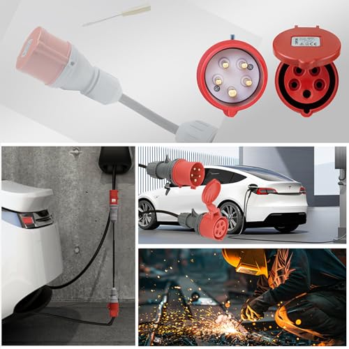 Cee Adapter, 16A Auf 32A Mit Phasenwende, 16A Kupplung Auf 32A Stecker Cee Adapter 5 Polig, Adapter Cee Stecker Kupplung 230V Mit 50 Cm Kabellänge & Ip44 Schutz, Für Elektrofahrzeuge, Ev Ladegerät