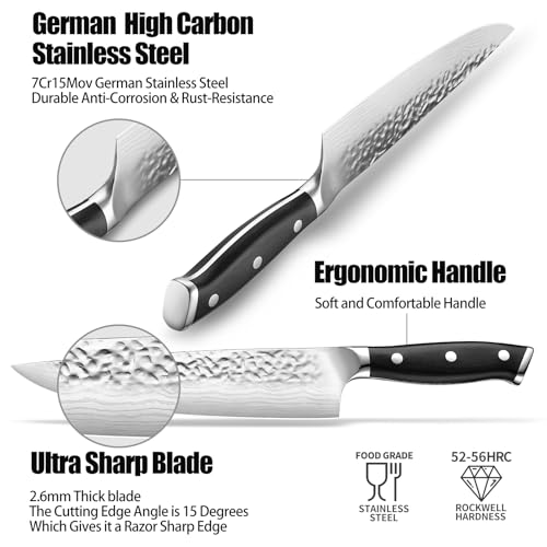 8″ Chef Knife Japanese 7CR13 Steel – Triple-Rivet Black Pakkawood Handle with Extra Forging Process, Gifts for Women/Men, Birthday and Mom/Dad, Kitchen Gadgets with Premium Gift Box