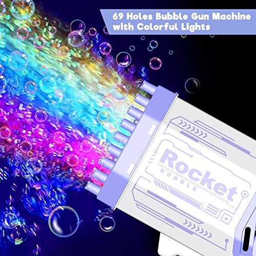 Bubble Machine Gun, Aiduy Bubble Maker With Bubble Solution, 69 Holes Bubble Toys With Lights For Kids Adults, Summer Outdoor Toys Gift For Birthday Wedding Party #TOP3