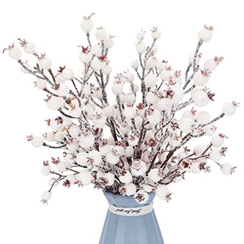 4 Pieces Artificial White Berry Stems Christmas Frosted Berries Branches