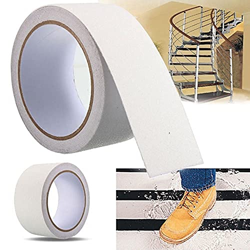 Image of CLIPPER Anti-Skid Tape For Stairs High Traction Abrasive Tape Self Adhesive Waterproof Non Slip Strips for Slippery Floors, Indoor, Outdoor, Staircase, Ramps (5 CM x 5 M) (White)