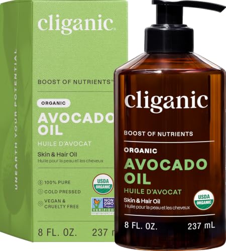 Cliganic Organic Avocado Oil For Dry Skin, Hair & Face, 100% Pure, 8 oz