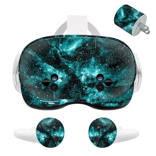 Skin Sticker Compatible with Quest 3S VR Headset Virtual Reality Accessory Protector Covers (Green Galaxy)