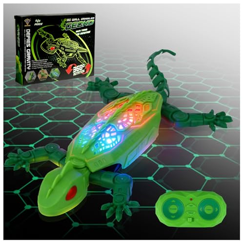 Wall Climbing Gecko Rechargeable Wall Climbing Lizard Toy for Kids RC Robot Crawling Chameleon with LED Lights & 3 Modes Christmas & Birthday Gifts for Boys and Girls 3 4 5 6 7 8+ (Green)
