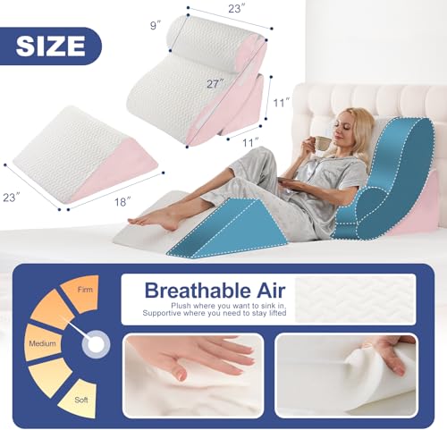 WSOFRLAC 4PC Geriatric Wedge Pillow System - Elderly Bed Wedges for Sitting/Sleeping, Post Surgery Body Positioner with Non-Slip Base (Ideal for Seniors & Pregnancy), White Pink - Image 3