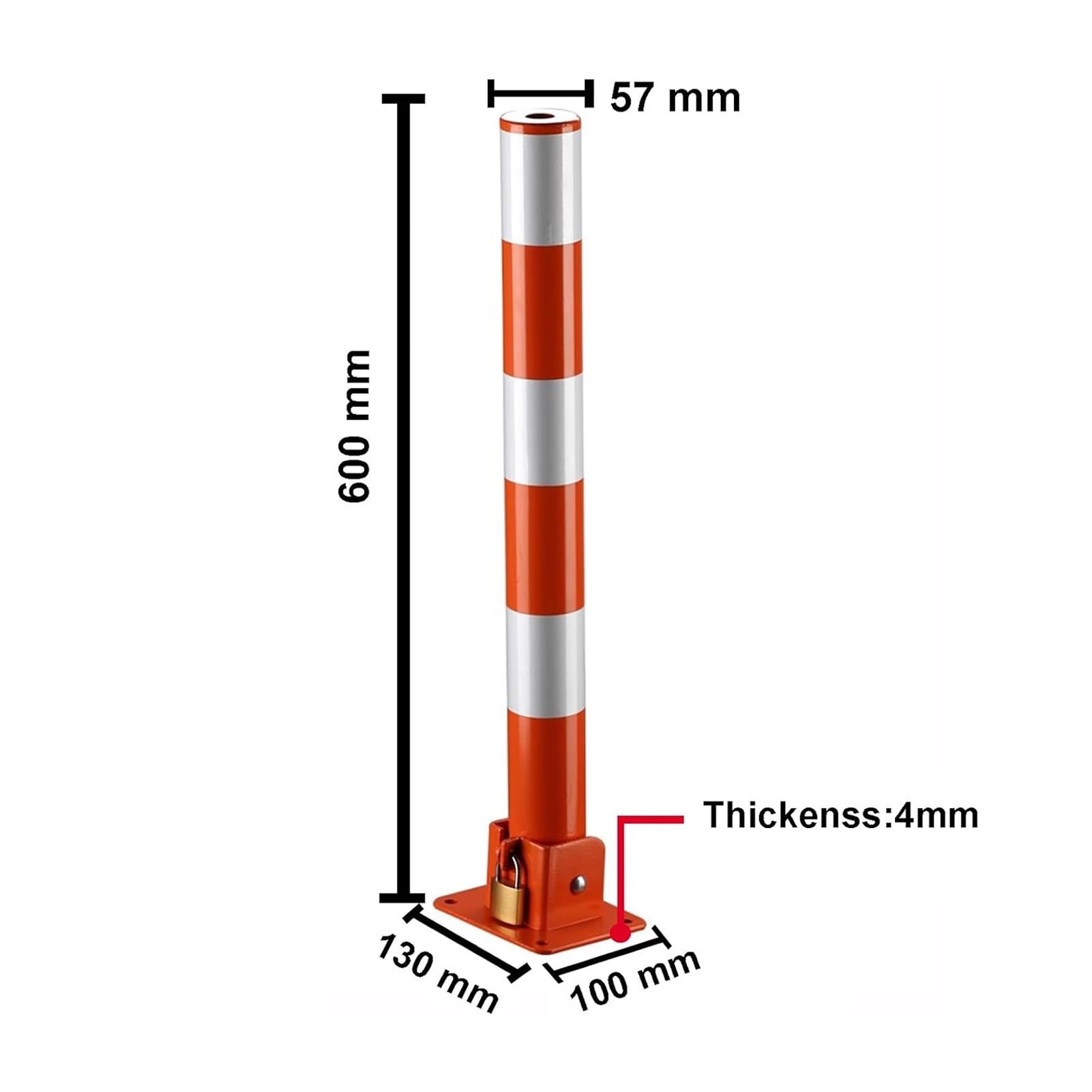 Borne de stationnement pliable en acier, avec clé de verrouillage