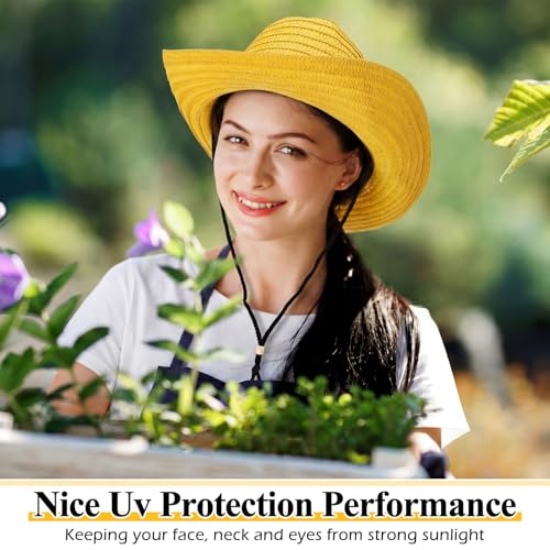 Image of JaGely 15 Pcs Straw Cowboy Hats Wide Brim Summer Hat Women Men Country Accessories for Western Themed Party Concerts Birthday