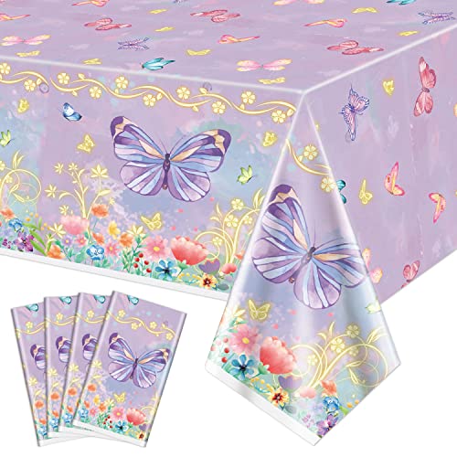 XJLANTTE Nappes de Fête Papillon 4 Pièces - Décorations d'Anniversaire Rectangulaires Colorées Avec Motif Papillon, 51 x 86,6 Pouces