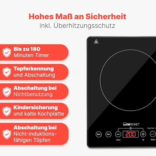 Foto von Clatronic® Induktionskochplatte | Kochplatte mit Sekundenschneller Erhitzung durch Induktion | Herd mit ECO-Save für 55% Zeitersparnis | Induktionskochfeld mit automatischer Topferkennung | EKI 3569