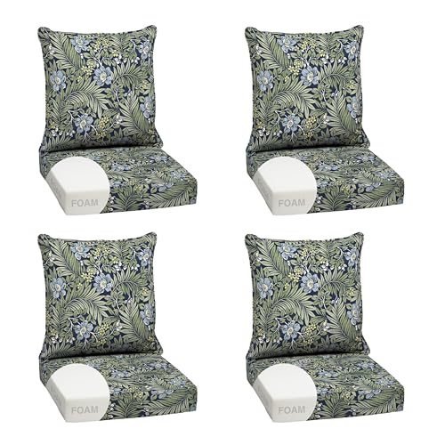 Image of Arden Outdoor Foam Deep Seat Cushion Set, 4-Pack, 24x24, Premium High-Density Foam, Never Flattens, Weather-Proof for Patio Chair Sofa Couch, Sapphire Morrison Floral