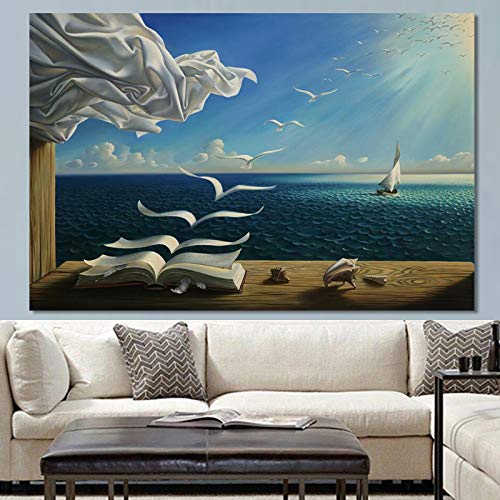 tzxdbh Manifesti creativi Astratti degli Ultimi paesaggi marini e Stampe d'Arte, Dipinti su Tela, Dipinti Volanti, Libro Gossa Decorazione Soggiorno Pittura Pittura a Olio 70x110 cm Senza Cornice