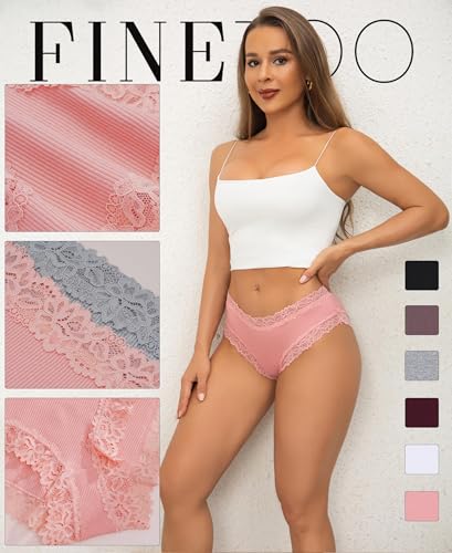 Image of FINETOO Womens Underwear Cotton Bikini Underwear for Women Lace Wasit Hipster Panties Soft Breathable Briefs 6 Pack