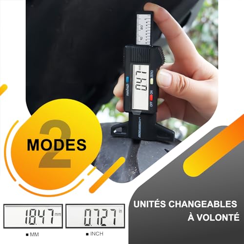 GODESON Jauge De Profondeur De Bande De Roulement Numérique, Grand Écran LCD, Double Unité Pouce/MM, Outil De Mesure Pour Moto, Voiture, Camion – vue 3
