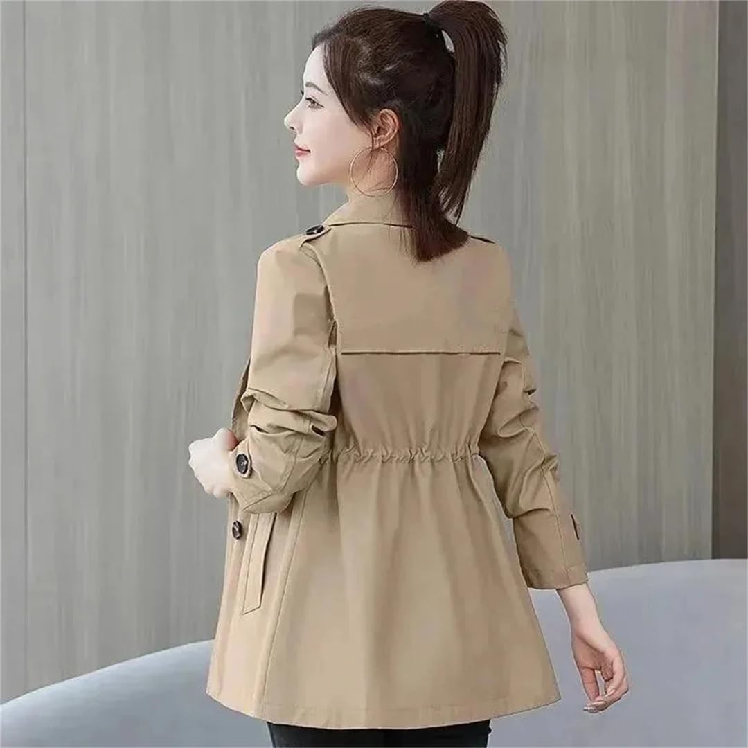 Trench da Donna Primaverile e Autunnale Tinta Unita Manica Lunga Doppiopetto Bavero Giacca Sottile Set di Maniche Giacca da Lavoro con Tasche Cappotto Lungo