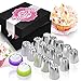 Produktbild MoNiRo 33tlg. Profi Spritztüllen Set aus Edelstahl - Große Russische Tüllen + Silikon Spritzbeutel & Backzubehör zum verzieren von Cupcakes & Torten - Rosen Blumen - Blätter -Spritztüllenset  Backset