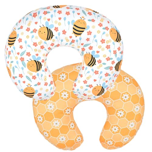 Image of BxuanW Nursing Pillow Cover Stretchy Pillow Slipcovers for Breastfeeding Moms Two-Sided Design (Bee Combination)