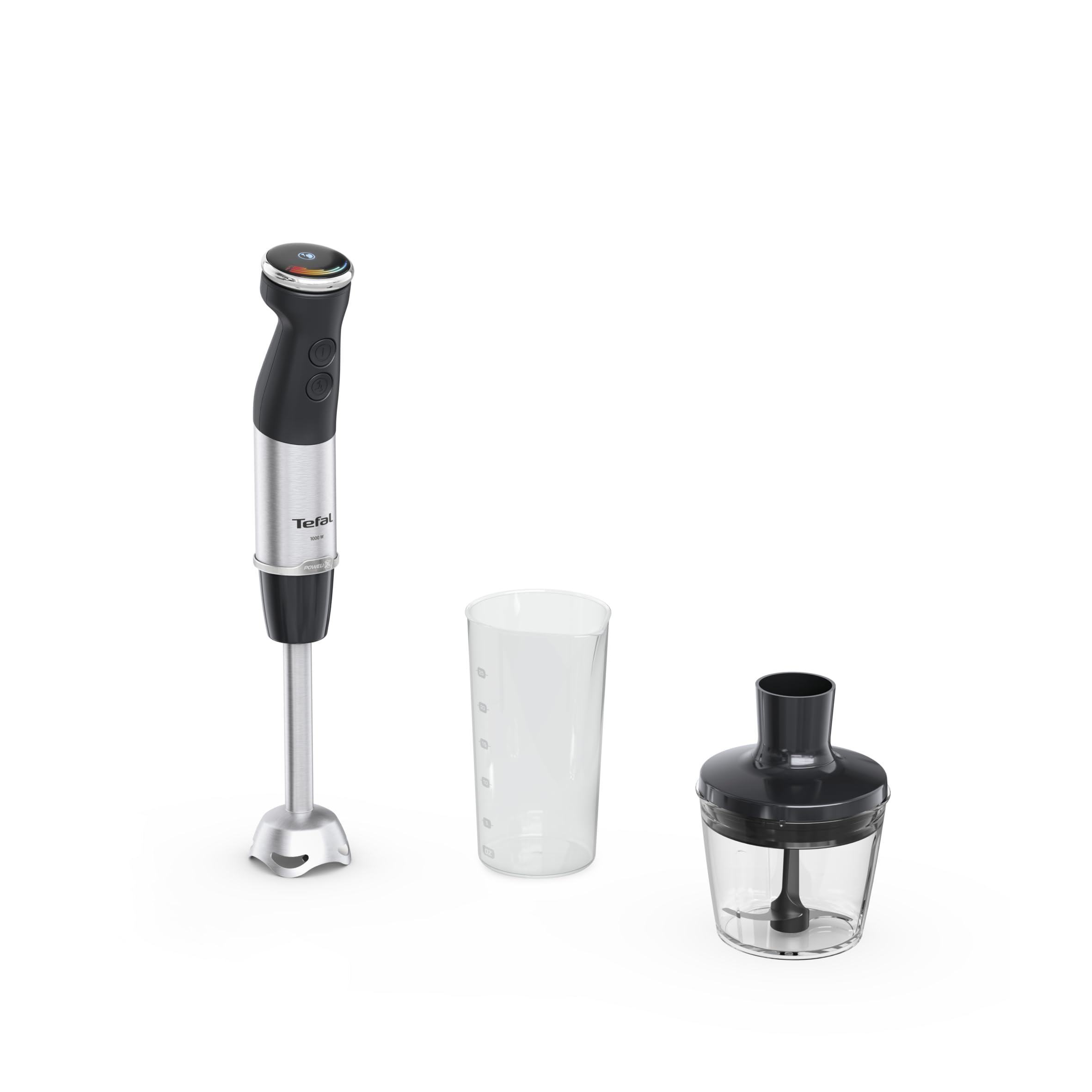 Tefal HB672830 Quickchef+ 2w1 blender ręczny i rozdrabniacz, 1000 W, płynna regulacja prędkości, przycisk Turbo, ochrona przed rozpryskiwaniem, technologia ostrzy Powelix, stal nierdzewna, czarny