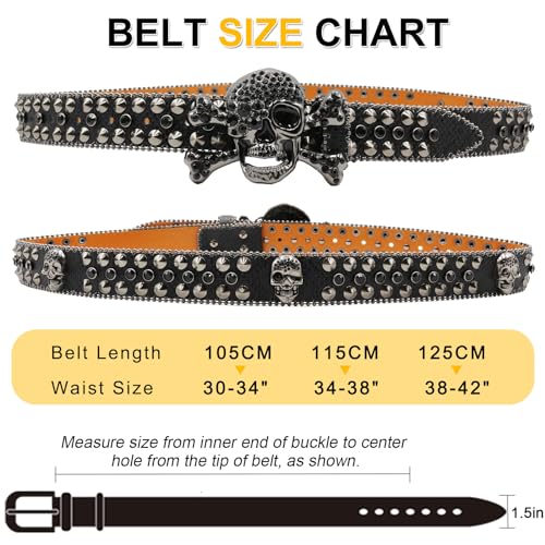 Rhinestone Skull Belt for Men Women Studded Belts Y2k Punk Skull Belt Bling Stylish Rhinestone Cowgirl Belts4