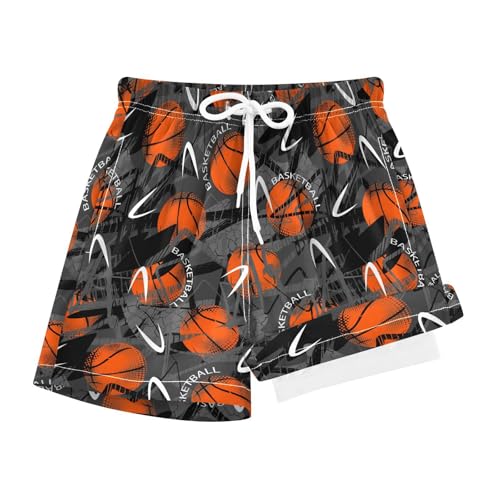 JHKKU Boys Basketball Swim Trunks with Compression Liner Quick Dry Swim Shorts Bathing Suit with Boxer Brief Swimwear 9-11 Years