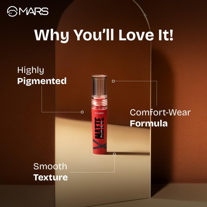Image of MARS Matte Muse Mousse Lipstick (3ml) (17-GLAM GODDESS) with Doe-Foot Applicator | Highly Pigmented | Smooth Texture | Hydrating Formula | Blurry Lips Effect