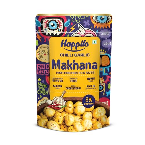 Image of Happilo Premium Super Snack Makhana Chilli Garlic 55g | Roasted Foxnuts, Phool Makhana | Healthy Snacks | Low Calorie, Vegan, Spicy & Tasty