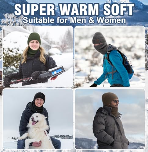 Wmcaps Wintermütze Schal Set für Herren Damen, mit Fleece Gefütterte Strickmütze und Halswärmer Weich Warm Thermische Accessoires für Kaltes Wetter Unisex Geschenk für Männer Frauen, Dunkelgrau