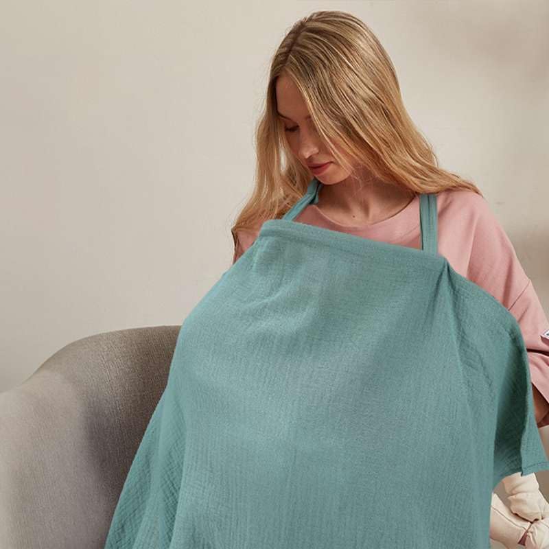 Miniatura 5 de Funda de lactancia de muselina para lactancia materna, transpirable, con cuello de arco para mamá, delantal de lactancia 100% algodón, color verde