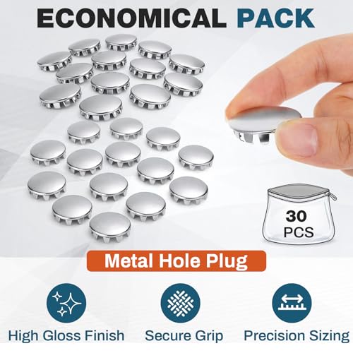 Image of Hicarer 30 Pack Fit 1 /2inch & 3 /4inch Hole Metal Hole Plugs, Nickel-Plated Steel Snap-in Cover for Exposed Holes, Electrical Box Knockout Plugs, No Welding Required for Sinks, Furniture, Automotive