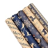 Feestelijke decoraties, Kerst inpakpapier vellen Gerecycled kraftpapier for feestelijke decoratie 5 vellen