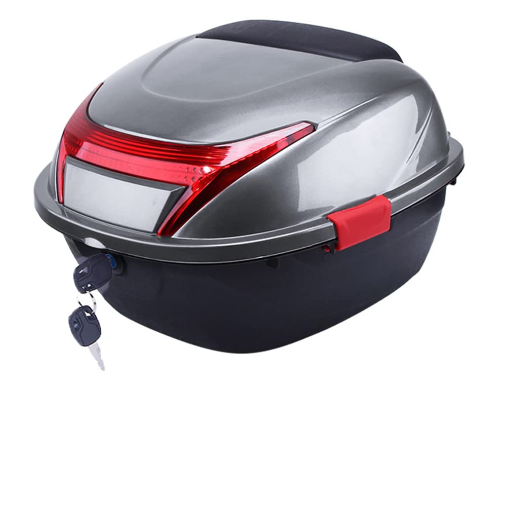 Baul Portacascos para Motos con Luz Reflectora Roja De Advertencia Y Placa Base De Montaje Maletero Universal para Scooter para Moto Y Scooter,Gris,37x41x27cm