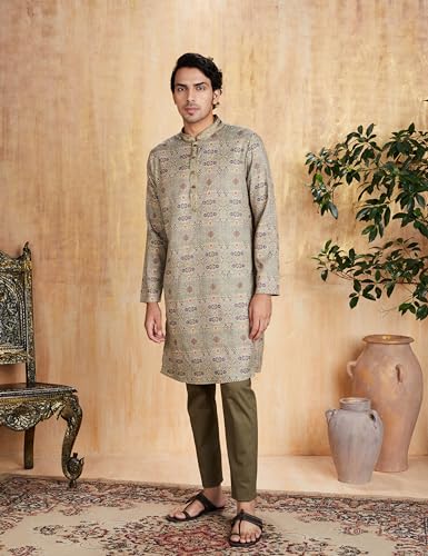 Image of Amazon Brand - Symbol Men's Polyester Festive Printed Long Kurta (Regular Fit)