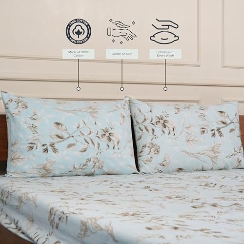 Image of Amazon Brand - Umi Cotton Elastic Fitted Bedsheet, King Size 78x72 Inches, Elastic Fit Bed Sheet, 10 Inch Deep Pocket, Soft Breathable Bedding, Durable Easy Care, with Pillow Cover-Breeze Blossom