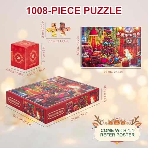 AMEITECH Advent Calendar Puzzles 2024 for Adults Kids, 1008 Piece Christmas Countdown Calendar Jigsaw Puzzle, Family Funny Christmas Game Holiday Dog Puzzle, 19.7inch x 27.6 inch