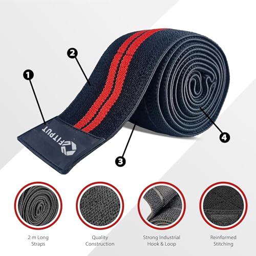 Image of FITPUT Weight Lifting Knee Wraps For Squats (Red /Black 78 Inches - 2PCS) Unisex Knee Bands For Sports Cross Fit Training Gym Workout Knee Support For Men (2 Meters - 1 Pair)
