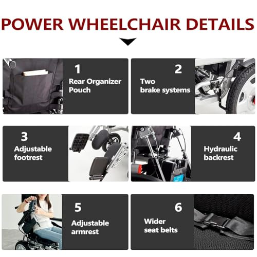Silla de ruedas eléctrica plegable todo terreno con motores duales de 500 W y respaldo totalmente reclinable, silla eléctrica con palanca de mando de 360° para adultos