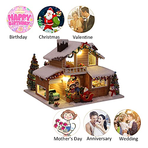 Eis und Schnee Manor 3D Holz Miniatur Puppenhaus Kit Weihnachten Karneval Geschenk DIY Spielzeug Puppenhaus Modell… – Bild 8