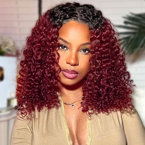 Perruque bordeaux ondulée cheveux humains pour femme noire look glamour soirée